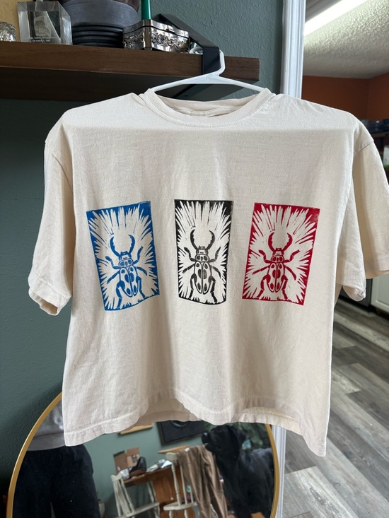 Comfort Colors Tops - Comfort Colors Cream Crop Tee with handmade custom block printed designed